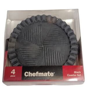 Chefmate Black Coasters Set of 4 Rubber Textured‎ Ridged Edge Masculine Dining